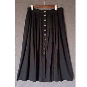 St Michael Marks & Spencer Black Button Front Midi Skirt Size 10 Pleated Pull On